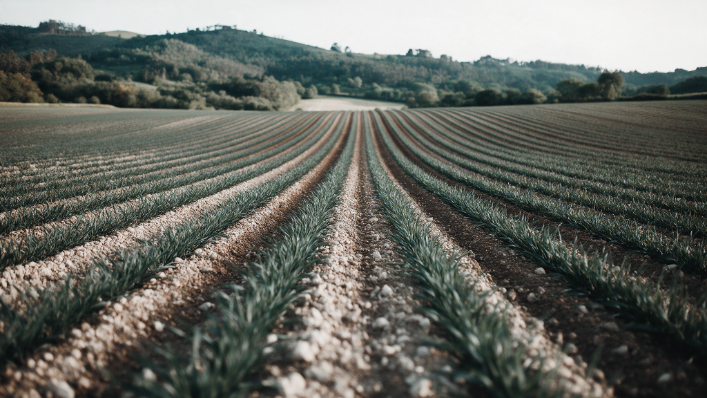 Cultivated field rows in perspective representing ruralprocedures
