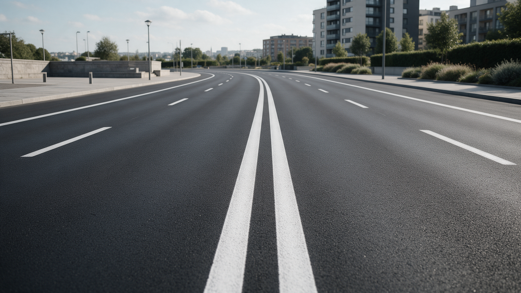 Road markings in perspective representing traffic and vehicle procedures